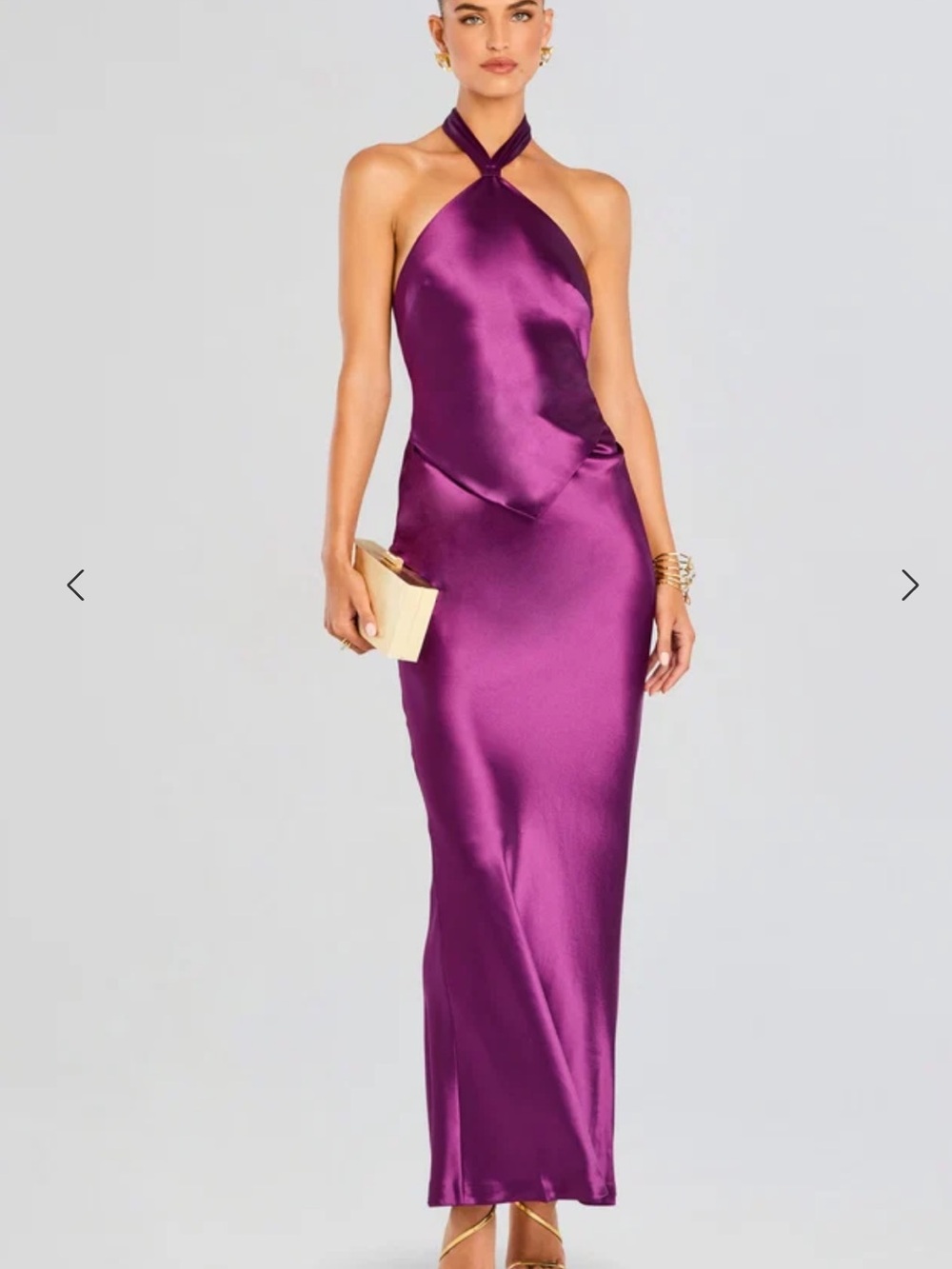 Retrofete Ester Eggplant Purple Halter Satin Maxi Dress NWT